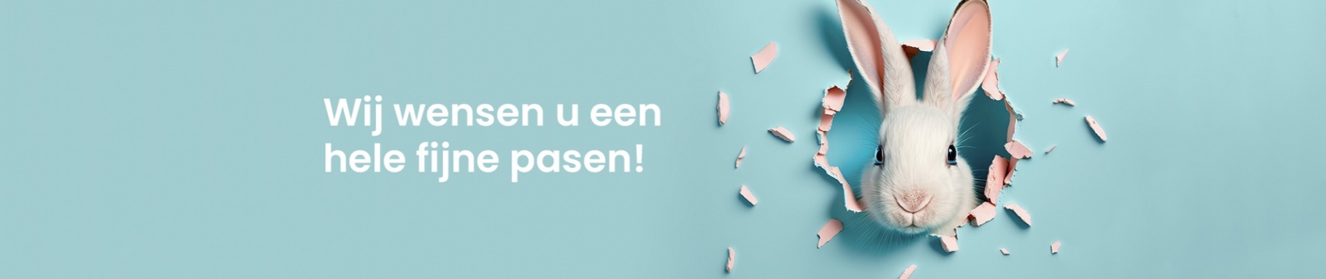 paashaas die uit de achtergond iedereen een fijne pasen wenst